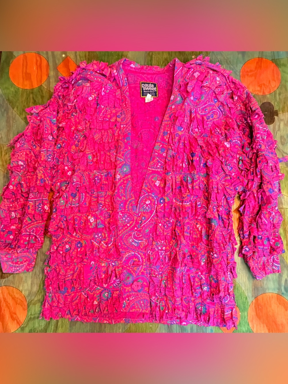 Vintage Paula Sweet Jacket & Skirt  Womens Small Muslin Mink Fringe Boho Artsy H